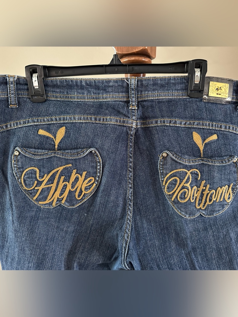 Apple Bottoms Dark Blue Denim Jeans with Gold Embroidered Apple Pockets